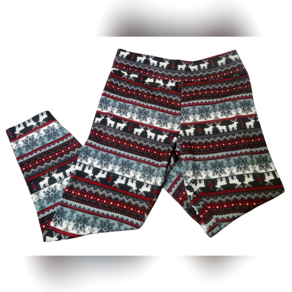 NOBO | No Boundaries Winter Moose Geometric Fleece Pull On Leggings |XL (15-17)u